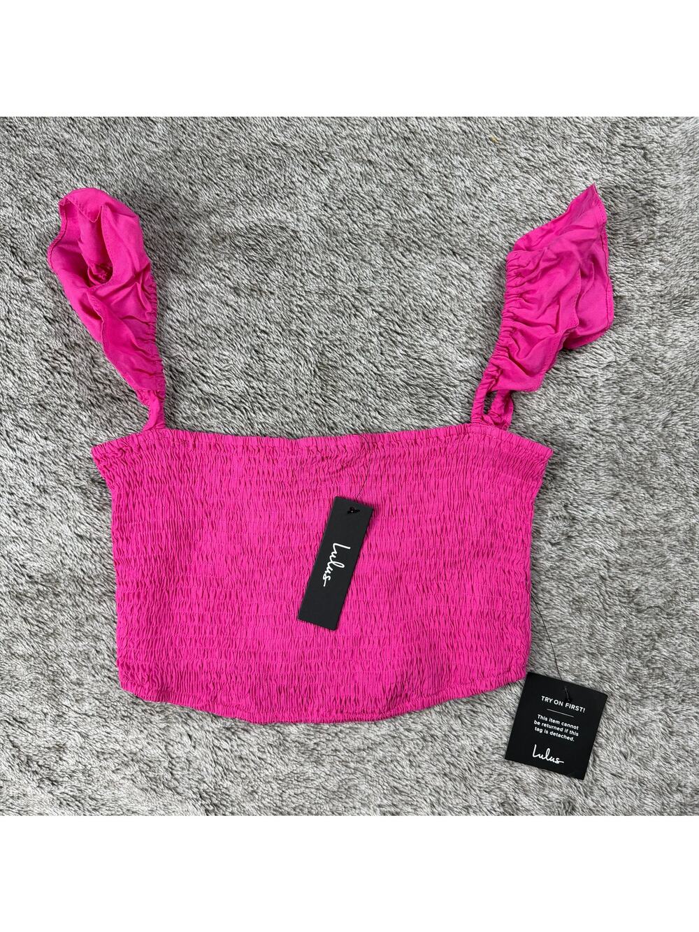 NWT Lulus Hot Pink Smocked Crop Top Women's Small
